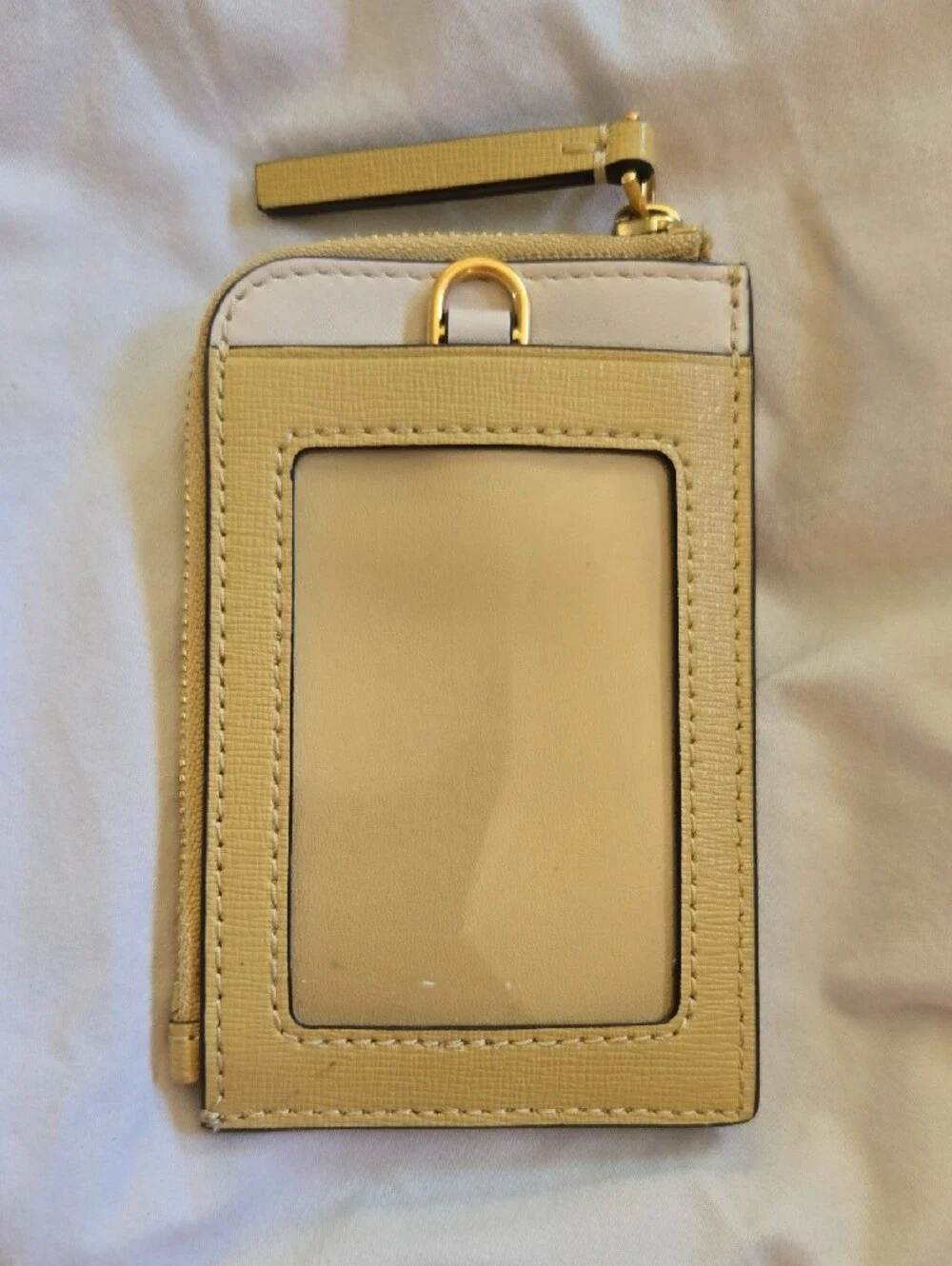 Tory Burch Yellow Leather Card Case with Orange and Blush Stripes